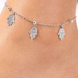 Silver Hamsa Charm Classic Anklet – Women Summer Ankle Bracelet Fashion Jewelry